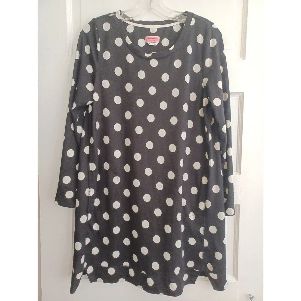 Kate Spade black white polkadot knit dress M pockets comfy trendy classic design